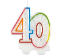 Amscan Candela per compleanno Quarantesimo Bianco Sparkle 8 cm 9900811
