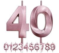 40th Candela di Compleanno Glitterata Oro Rosa, 3D Design Candele Numero, Decorazioni Cake Topper, Candela per Torta per Festa di Compleanno, Anniversario di Matrimonio, Decorazione di Festa