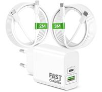 40W 2-Porte Caricatore Rapido per iPhone 17/Air/16/16e/15 Pro Max Plus, iPad Pro/Air, iPad 10/11 A16 Gen, Original Caricabatterie Accessori USB C 30W+10W Alimentatore con [2M+3M] Lungo Cavo Tipo C