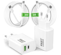 40W 2Porte Caricatore Rapido PD/QC per Samsung con 3M Cavo Tipo C 2 Pack | Caricabatterie Fast Charger Alimentatore per Samsung Galaxy S26 S25 Ultra S24 S23 S22 S21 FE 5G A56 A55 A54 A53, Tab S10 S9