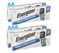 40X Energizer Batteria Litio SET 20X AA Mignon + 20X AAA Micro