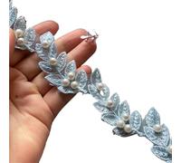 40X Leaf Soluble 55mm Pearl Flower Embroidered Lace Trim Ribbon Fabric Handmade DIY Wedding Dress Sewing Supplies Craft(Color3)