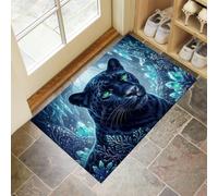 40X60Cm Zerbino Ingresso Interno Antiscivolo Assorbente, Tappeto Microfibra Sottile Lavabile Con Ghepardo Selvaggio Fantastico Grotta Della Foresta Di Cristallo Per Cucina Bagno Porta Animali, Blu
