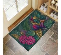 40X60Cm Zerbino Ingresso Interno Antiscivolo Assorbente, Tappeto Microfibra Sottile Lavabile Con Giungla Tropicale Esotica Misteriosa Consistenza Foglia Per Cucina Bagno Porta Animali, Verde Scuro