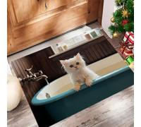 40X60Cm Zerbino Ingresso Interno Antiscivolo Assorbente, Tappeto Microfibra Sottile Lavabile Con Vasca Da Bagno Carina Gatto Ritratti Realistici Di Animali Per Cucina Bagno Porta Animali, Marrone