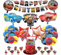 41 decorazioni di compleanno per auto, palloncini a tema auto per bambini, forniture per feste di compleanno, palloncini con striscione, palloncini con auto da corsa, topper per torte e cupcake per
