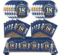 41 decorazioni per 18° compleanno per lui a tema blu e oro Happy 18 anni bomboniere piatti tovaglioli tovaglia set per uomini ragazzo