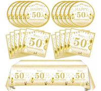 41 decorazioni per il 50° anniversario di matrimonio, colore bianco e oro, con scritta "Cheers to 50 years", usa e getta, con piatti, tovaglioli, tovaglia, per uomini e donne, 50 anni