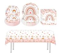 41 Pezzi Arcobaleno Compleanno Stoviglie Per Festa Monouso Stoviglie Di Compleanno Per Bambini Set Di Stoviglies Per Feste Di Compleannos Bambina Include 20 Piatti, 20 Tovaglioli e 1 Tovaglia
