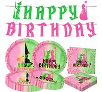 41 pezzi rosa e verde decorazioni per feste di compleanno striscione piatti tovaglioli rosa verde strega tema forniture per feste bomboniere
