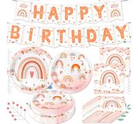 41 pezzi set stoviglie party boho arcobaleno compleanno bambini piatti bicchieri tovaglioli carta decorazioni accessori festa boho