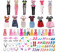 41 PZ Abbigliamento & Accessorio per Bambola, 5 Abiti Chic+4 Abiti(Top+Pantaloni)+6 Collane+6 Corone+10 Borse+10 Paia Scarpe per 11,5 Pollici Barbie Doll Girls Gift (41pcs)