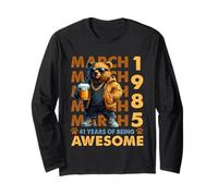 41st Birthday Cool Bear March 1985 Vintage 41 Years Old Maglia a Manica