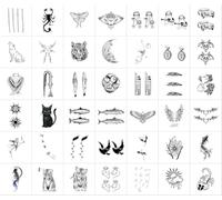 42 Adesivi Per Tatuaggi Di Pesci Tigre Scuri, Gattini, Pterodattili, Stelle, Piume E Succubi