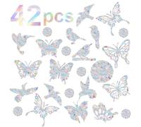 42 Adesivi per Zanzariera Sun Catcher Sticker,Suncatcher Window Sticker Modellati con Farfalle Colibrì e Cerchi Sono Adatti per Vetro di Vari Materiali Finestra Porta di Vetro