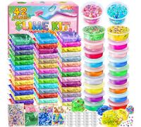 42 Colori Fai da Te Slime Kit Slime Making per Ragazze, Crystal Clear Slime, Glow in The Dark Slime con Sfere di Schiuma Aggiuntive, Charms, Glitter, Giocattolo Regalo per Bambini