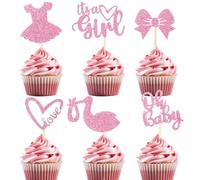 42 decorazioni per cupcake per baby shower con fiocco vestito amore cuore rosa baby shower decorazioni per torte per sesso rivelare ragazze forniture per feste di compleanno