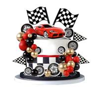 42 decorazioni per torte a forma di auto da corsa rosse, con bandiera a quadri, decorazioni per cupcake, decorazioni per torte con auto da corsa, baby shower, feste di compleanno per bambini