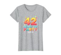 42 e Ready to Party Compleanno Celebrazione Maglietta, Donna, Grigio Melange, 3XL