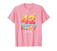 42 e Ready to Party Compleanno Celebrazione Maglietta, Uomo, Rosa, XL