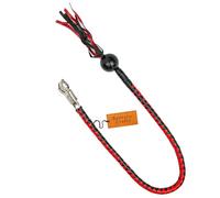 42 frusta da moto in vera pelle, nero e rosso, Get Back Whip con vera palla da biliardo - Frusta da moto in pelle intrecciata a mano con pennello e fibbia