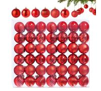42 palline di Natale di piccole dimensioni, colore rosso, 6 diversi design, in plastica, 3 cm, mini palline di Natale, in plastica, per albero di Natale