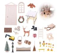 42 PCS Porta Elfo Natale Kit,Porticina Elfo Natale Legno Accessori, Porta Elfo Magica con Ghirlanda di Natale, Mini Albero Natale, Posti di Blocco,Auto,Kit Elfo Natale 24 Giorni Italiano（Trapano