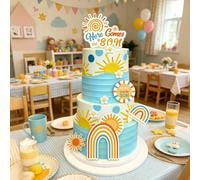 42 pezzi Decorazioni per torta con arcobaleno, sole e margherite, palline colorate, topper per torta a tema sole per matrimonio in spiaggia, festa, compleanno dei bambini Set di decorazioniCarta tessi