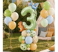 42 pezzi Set di palloncini a tema dinosauro e animali per compleanno, palloncini in foil a forma di T-Rex, uova di dinosauro e animali con palloncini verdi oliva a numeri per feste di 1° compleanno "W