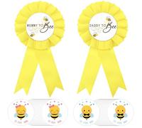 42 pezzi What Will Baby Bee Gender Reveal decorazioni - Spille per mamma e papà e 40 adesivi Team Boy Team Girl, decorazioni a tema ape rivelare genere idee per feste per baby shower