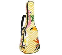 42 Pollici Chitarra Acustica Borsa con Antiurto Spessa Imbottito Zaino per Chitarra Basso Folk Classica Onde D'oro Fenicottero Tropical