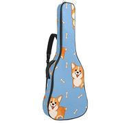 42 Pollici Chitarra Borsa Impermeabile Doppia Tracolla Regolabile Chitarra Acustica Custodia Gig Bag Imbottitura Zaino con Tasca Carino Animale Cani Corgi Bones Pattern
