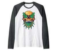 420 Cranio di Marijuana Uomini Donne Teschi Fumatori Scheletro Maglia con Maniche Raglan