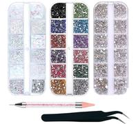 4200 Pezzi Strass, 3 Scatole Strass di Vetro Gemme di Cristallo per Nail Art con Pinzette e Penna per Raccogliere Strass, 36 Dimensioni Cristallo Strass per progetti fai da te