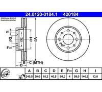 Disco freno ATE 24.0120-0184.1 anteriore, ventilato, 1 Pezzo