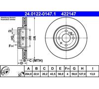 Disco freno ATE 24.0122-0147.1 anteriore, ventilato, 1 Pezzo