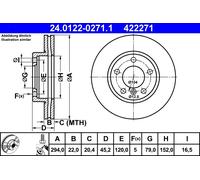 Disco freno ATE 24.0122-0271.1 anteriore, ventilato, altamente carbonizzato, 1 Pezzo