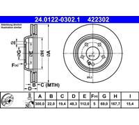 Disco freno ATE 24.0122-0302.1 posteriore, ventilato, altamente carbonizzato, 1 Pezzo