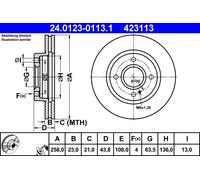 Disco freno ATE 24.0123-0113.1 anteriore, ventilato, altamente carbonizzato, 1 pezzo