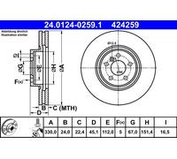 Disco freno ATE 24.0124-0259.1 anteriore, ventilato, altamente carbonizzato, 1 Pezzo