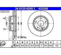 Disco freno ATE 24.0125-0200.1 anteriore, ventilato, altamente carbonizzato, 1 Pezzo