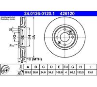 ATE Dischi Freno 24.0126-0120.1 Freni a Disco,Dischi Dei Freni OPEL,PEUGEOT,CITROËN,Crossland X (P17),207 (WA_, WC_)