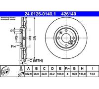 COPPIA DISCHI FRENO ANT ATE PEUGEOT 307 CC 2.0 HDi 135 100KW 05>09 24012601401