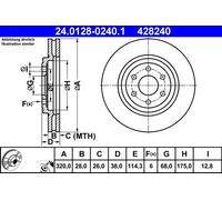 Disco freno ATE 24.0128-0240.1 anteriore, ventilato, altamente carbonizzato, 1 Pezzo