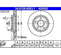 Disco freno ATE 24.0128-0263.1 anteriore, ventilato, altamente carbonizzato, 1 Pezzo