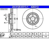 Disco freno ATE 24.0128-0313.1 anteriore, ventilato, altamente carbonizzato, 1 Pezzo