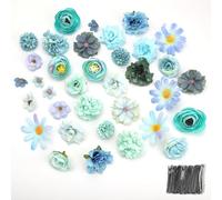 43 Fleurs Artificielles Bleu Fausse Fleur Petite Tête de Fleur Artificielle Mélangée Fleur en Tissu Fausses Fleurs Decoration pour DIY Bouquet Couronne Mariage Fête Festival Maison Jardin Artisanat