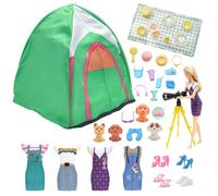 43 pezzi Bambole Viaggio Tenda da Campeggio Compatibile con Barbie, 11,5 Pollici Bambole Accessori con 1 Tenda Bambola 4 Vestiti 4 Scarpe 4 Mini Cucciolo 7 Pet 1 Forniture Binocolo 14 Pomeriggio Tea 8