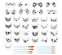 43 Pezzi Stencil Tatuaggi Temporanei include 28 stencil per la pittura del viso con 10 pennelli per del tatuaggio per il trucco dei bambini per la festa di Halloween