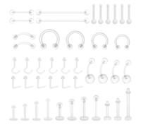 43 piercing da naso trasparenti in plastica trasparente per lavoro, a forma di L, anelli flessibili per piercing per setto, sopracciglio, capezzolo, lingua, trago, chirurgia, sport, lavoro, unisex